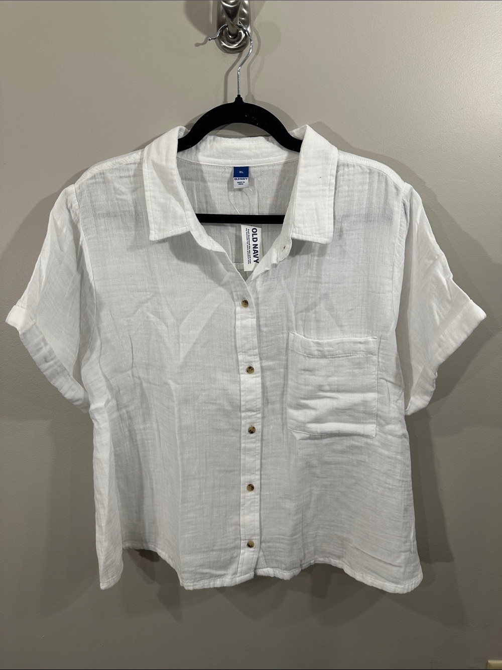 NWT Old Navy Women’s White Cotton Gauze Short Sleeve Button-Down Camp Shirt, XL